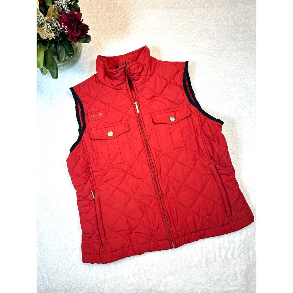 Ralph Lauren Red Quilted Vest Womens petite small SP preppy‎ country equestrian